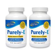 Purely-E bottle pour offering potential support for hair, skin and nails.