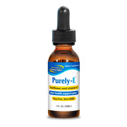 North American Herb & Spice Purely-E bottle showcases soy-free vitamin E blend for skin support.