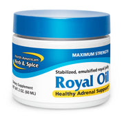 NORTH AMERICAN HERB AND SPICE Royal Oil bottle front shows raw royal jelly in pumpkin seed oil