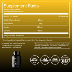 Notable saffron capsules close-up—vegetarian capsules for easy daily use.