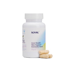 Nouel bottle and capsules for post-drinking recovery support.