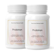 Nourished ProbIron bottle on shelf shows vegan iron and probiotic support