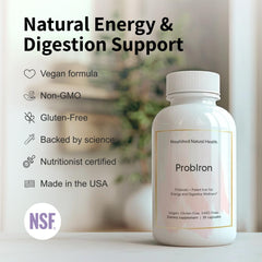 Nourished ProbIron label close-up with vitamin C and copper details