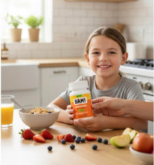 NovaFerrum BAM chewable bottle label showing Fruit Blast flavor and daily use.