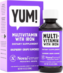 NovaFerrum Yum bottle front shows kid-friendly berry flavor for infants and toddlers