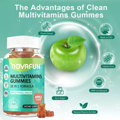Close-up of chewy Novafun gummies with apple flavor.