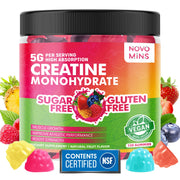 Novomins Creatine Gummy bottle demonstrates convenient daily use for workouts.