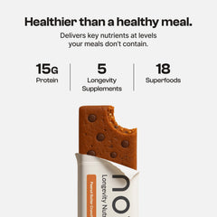 Nutrition panel of Novos Longevity Bar showing protein and vitamins.