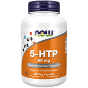 NOW Foods 5-HTP bottle and cap for daily use.