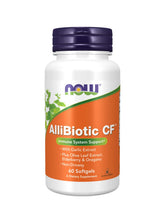 NOW Foods Allibiotic 60 sgels bottle front, convenient daily wellness support.