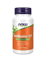 NOW Foods Allibiotic 60 sgels bottle front, convenient daily wellness support.
