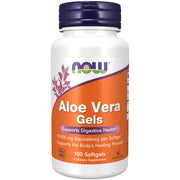 NOW Foods Aloe Vera Gels bottle front showing 10000 mg per softgel for daily support