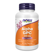 NOW Foods Alpha GPC 300 mg bottle promotes cognitive support.