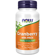 NOW Foods cranberry PACs cápsulas para apoyar la salud urinaria en la vida diaria.