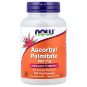 NOW Foods Ascorbyl Palmitate bottle front, highlighting a trusted antioxidant supplement.
