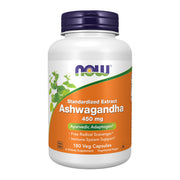 NOW Foods Ashwagandha capsules bottle front: adaptogenic daily stress support