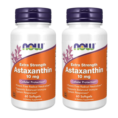 NOW Foods Astaxanthin 10mg softgels front view for daily antioxidant support.