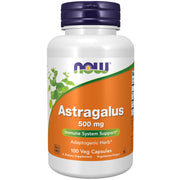 NOW Foods Astragalus 500 mg bottle with capsules for daily immune support.