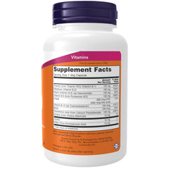 NOW Foods B-100 capsules ingredients label shows full B-complex.