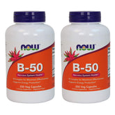 NOW Foods B-50 bottle front view, two-pack, illustrating energy metabolism support