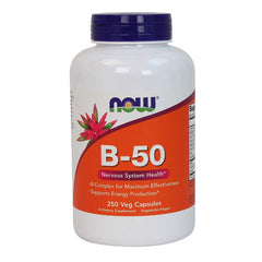 NOW Foods B-50 capsules open image highlights texture for daily energy support