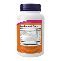NOW Foods B-100 tablets nutrition label showing full B-complex and folic acid