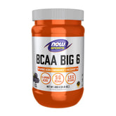 NOW Foods BCAA Big 6 grape bottle highlighting six amino acids for workout support