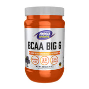 NOW Foods BCAA Big 6 grape bottle highlighting six amino acids for workout support