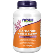 NOW Foods Berberine-glucose-support bottle on desk, promoting normal glucose metabolism.