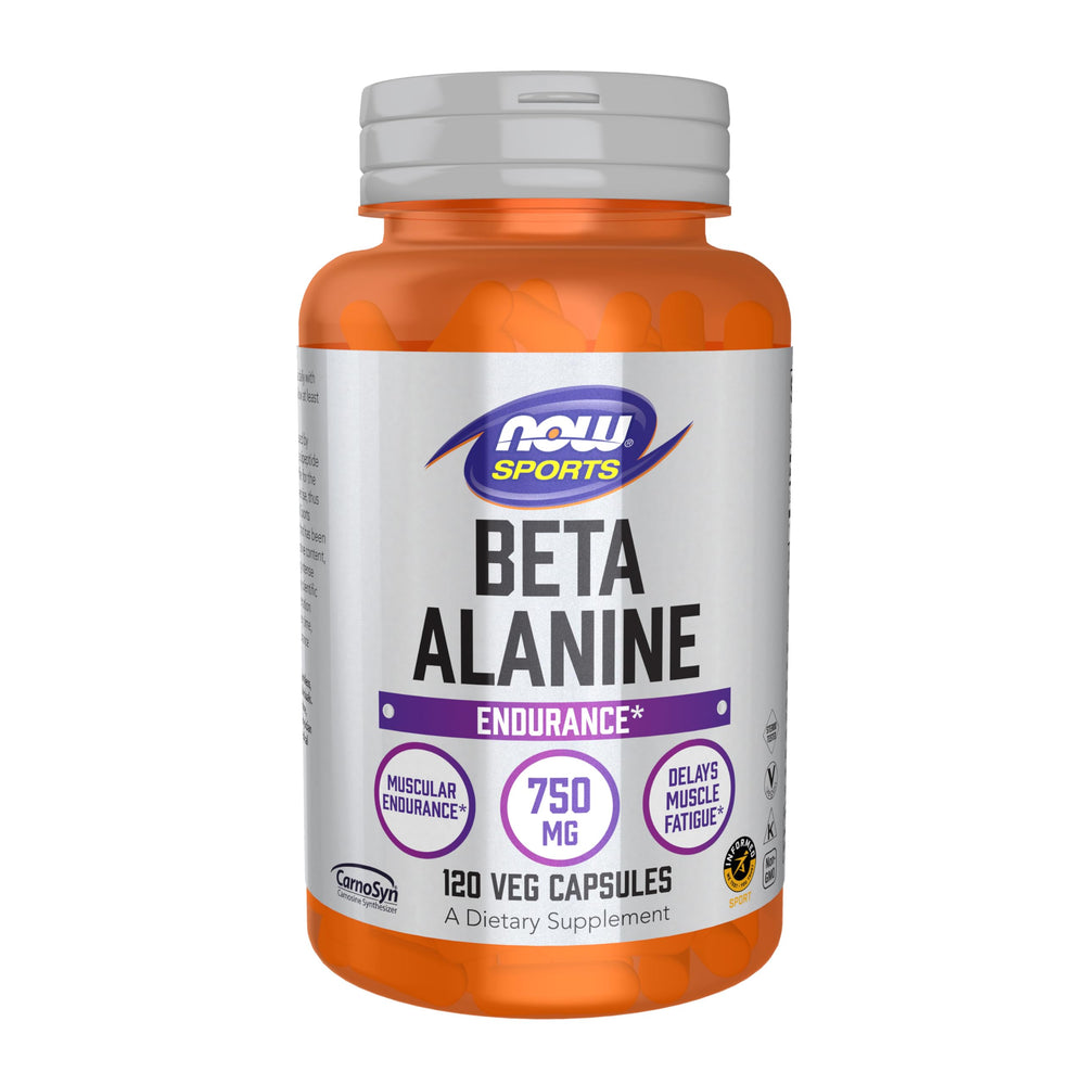 NOW Foods Beta-Alanine 750 mg bottle on shelf for endurance support