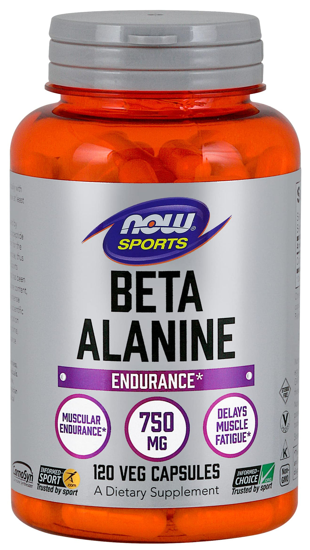 NOW Foods Beta-Alanine bottle front, showcasing label and potential endurance support during workouts.