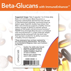 NOW Foods Beta-Glucans label close-up highlighting ImmunEnhancer ingredient.