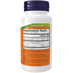 NOW Foods Bilberry Complex capsules closeup emphasizing standardized 25% anthocyanins.