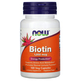 NOW Foods Biotin 1000 mcg bottle front view for daily supplement use.
