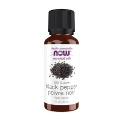 NOW Foods Black Pepper Oil bottle with warming, focusing aroma.
