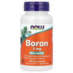 NOW Foods Boron 3mg bottle with 100 capsules for daily mineral support.