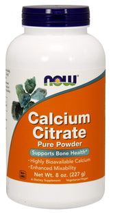 NOW Foods Calcium Citrate Powder bottle, easy-to-mix calcium supplement for daily use.