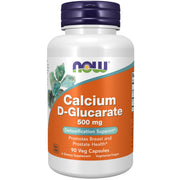 NOW Foods Calcium D-Glucarate 500 mg bottle with clear label for easy dosing.