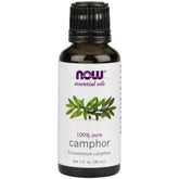 NOW Foods Camphor Oil bottle pour showing refreshing aromatherapy use