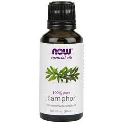 NOW Foods Camphor Oil bottle pour showing refreshing aromatherapy use