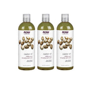 NOW Foods Castor Oil bottle shows a natural skin and hair emollient.
