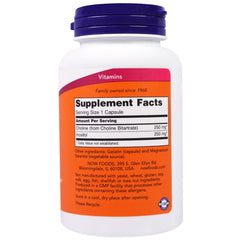 NOW Foods Choline Inositol bottle close-up demonstrating nervous system support.