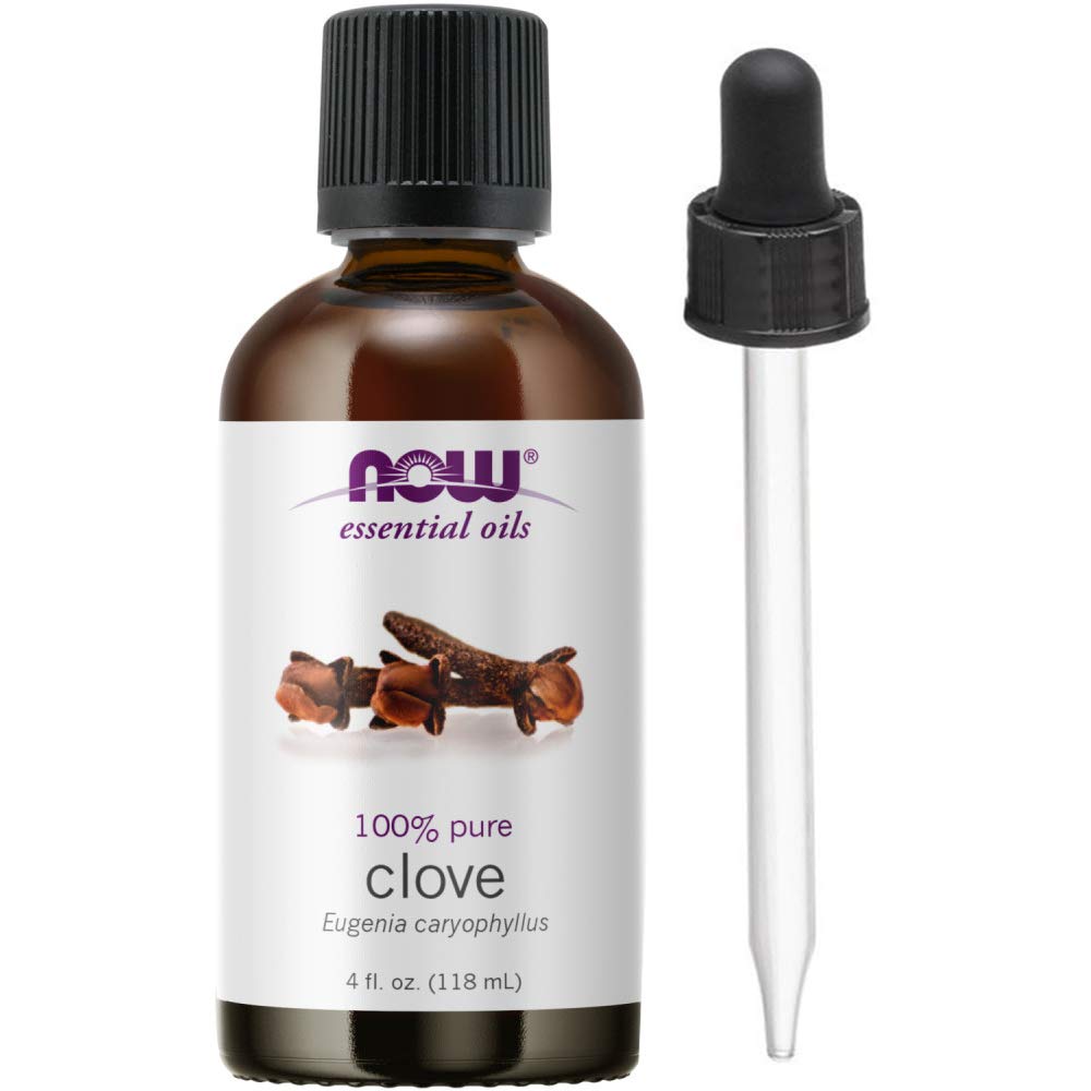 NOW Foods Clove essential oil bottle with pure steam-distilled aroma for diffuser use