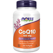 NOW Foods CoQ10 100 mg softgels bottle showing cellular energy support