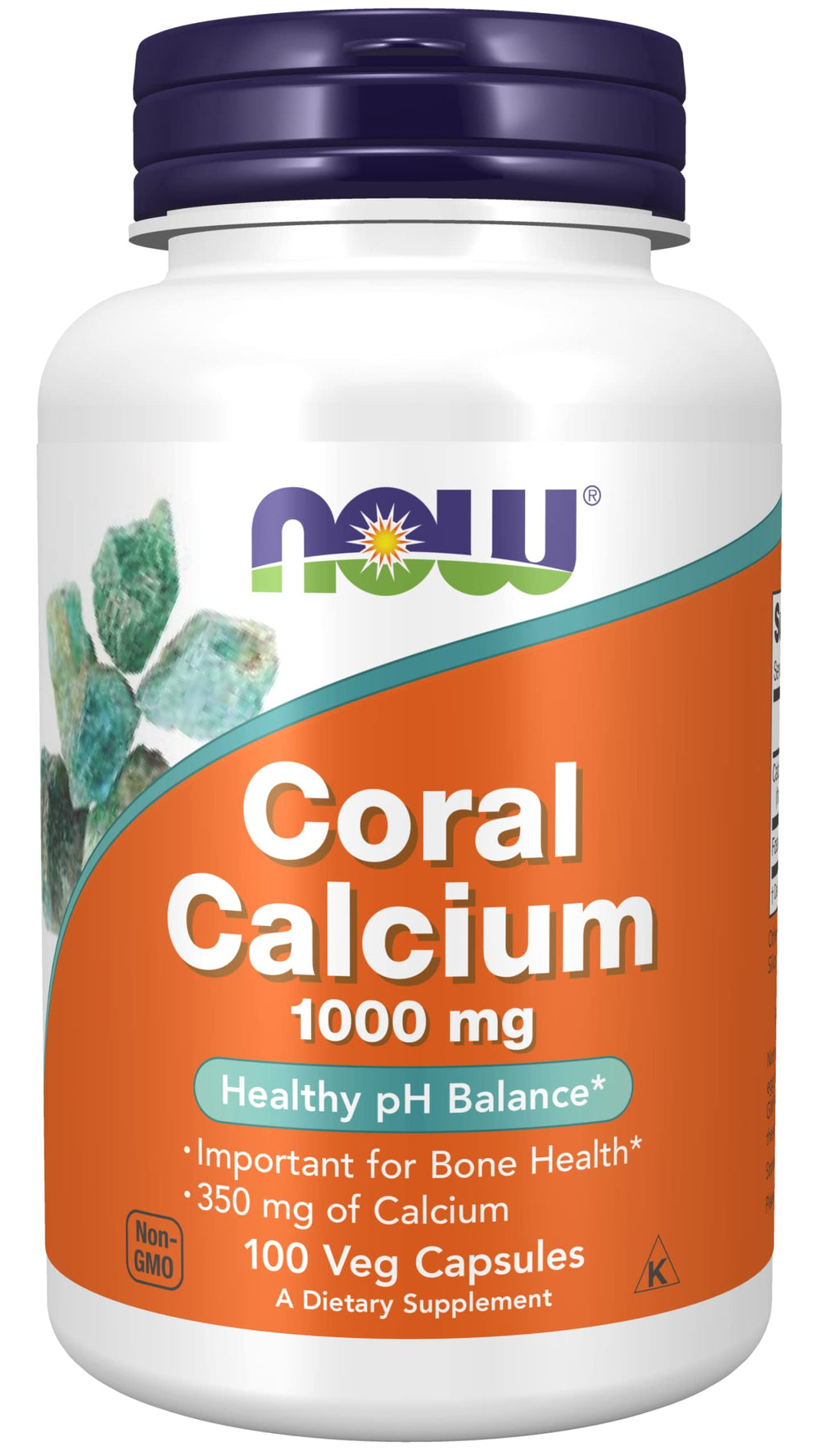 NOW Foods Coral Calcium 1000mg bottle front view highlighting alkaline calcium for bone support