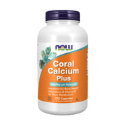 NOW Foods Coral Calcium Plus bottle closeup highlighting alkaline calcium source promoting balanced pH