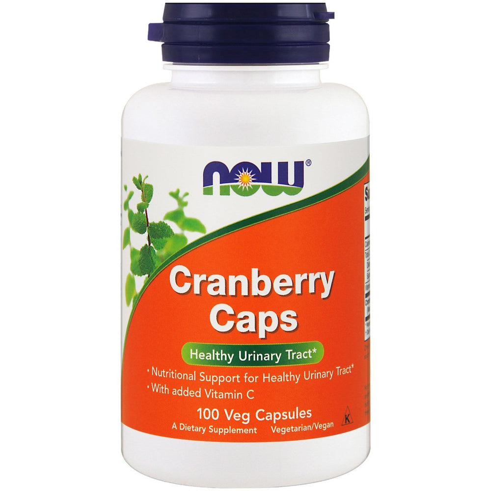 NOW Foods Cranberry Concentrate bottle front view, convenient vegan capsules.