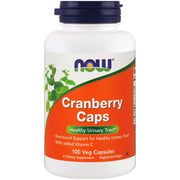 NOW Foods Cranberry Concentrate bottle front view, convenient vegan capsules.