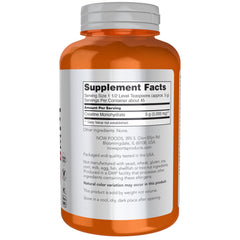 NOW Foods Creatina Monohidrato etiqueta nutricional para plan de entrenamiento.