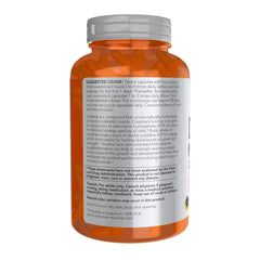 NOW Foods Creatine Monohydrate capsules closeup highlighting convenient daily use